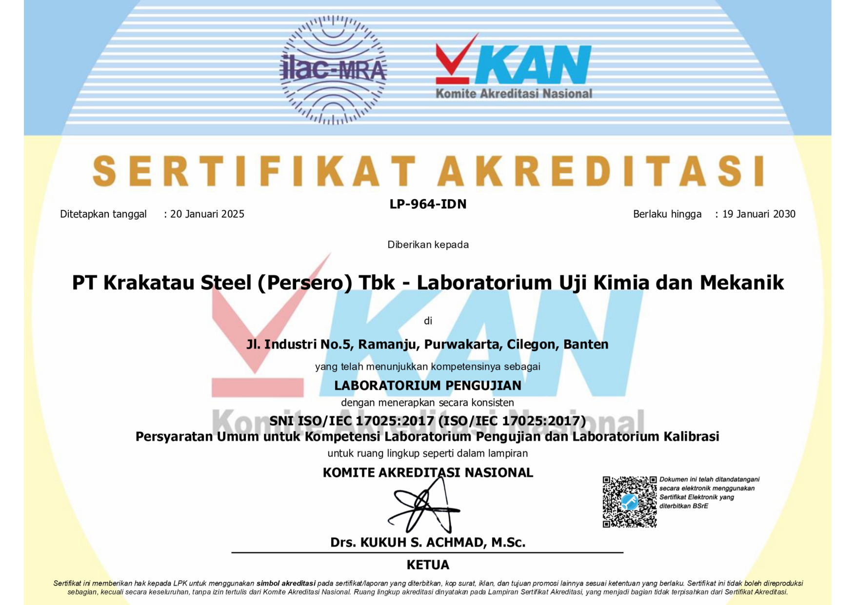 ISO IEC 170252017 Lab Uji Kimia & Mekanik LP-964-IDN